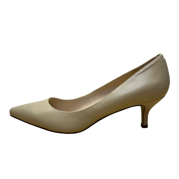 Nine West Women’s Beige Leather Pointed Toe Nydia Kitten Heel Pumps Size 10M