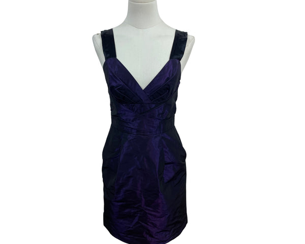 Banana Republic Purple & Black Satin Sleeveless Mini Dress With V-Neckline Sz 0