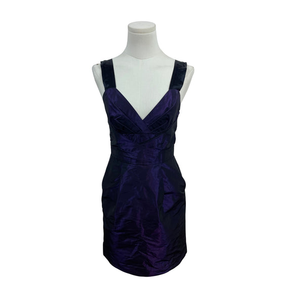 Banana Republic Purple & Black Satin Sleeveless Mini Dress With V-Neckline Sz 0