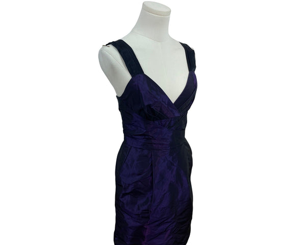 Banana Republic Purple & Black Satin Sleeveless Mini Dress With V-Neckline Sz 0