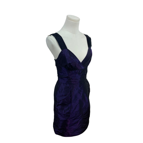 Banana Republic Purple & Black Satin Sleeveless Mini Dress With V-Neckline Sz 0