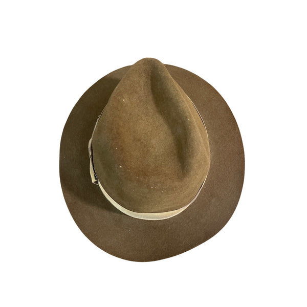 Vintage Dobbs Fifth Ave. NY Brown Fedora Hat With Beige Ribbon Band Wool Felt