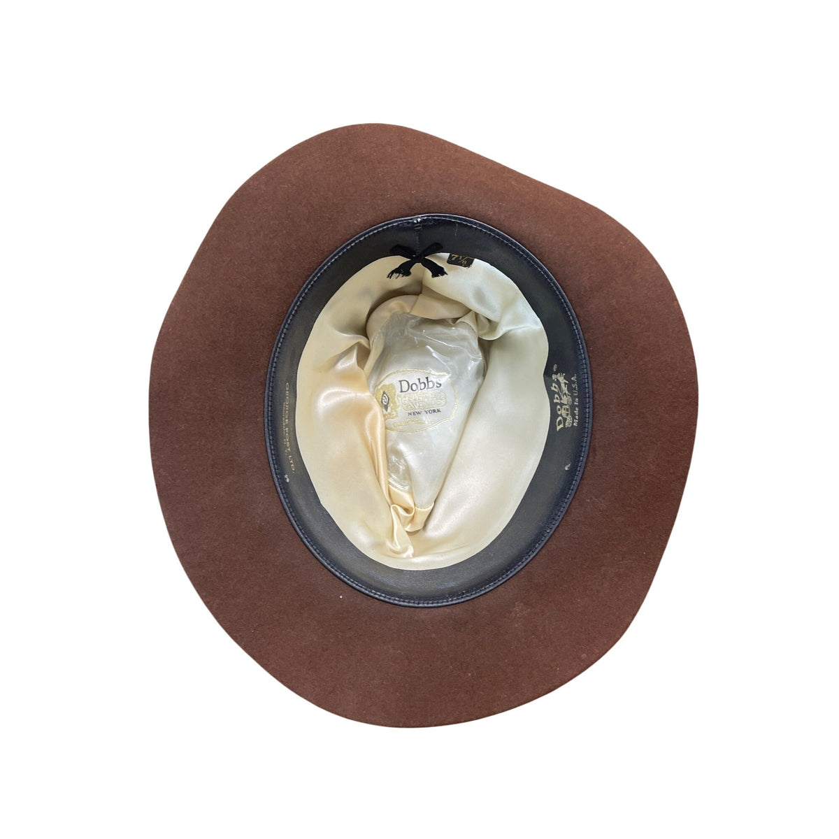 Vintage Dobbs Fifth Ave. NY Brown Fedora Hat With Beige Ribbon Band Wool Felt