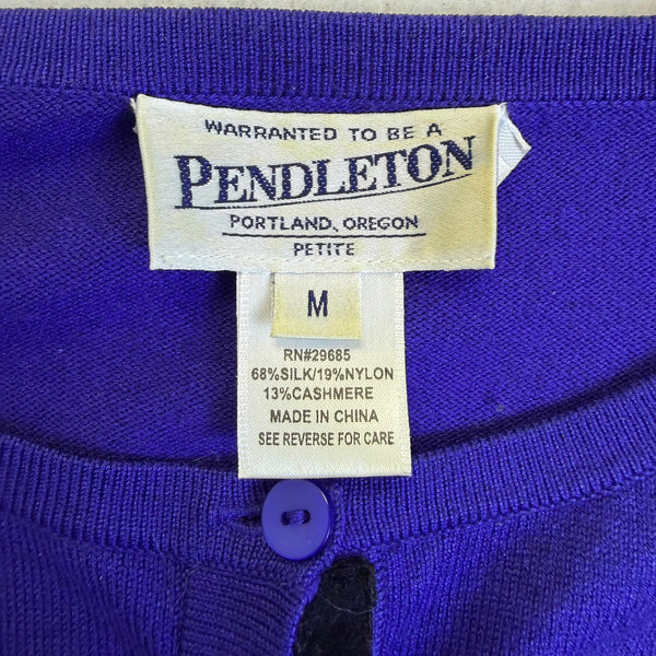 Pendleton Womens Purple Silk & Cashmere Cardigan Sweater Button Front Sz M Petite
