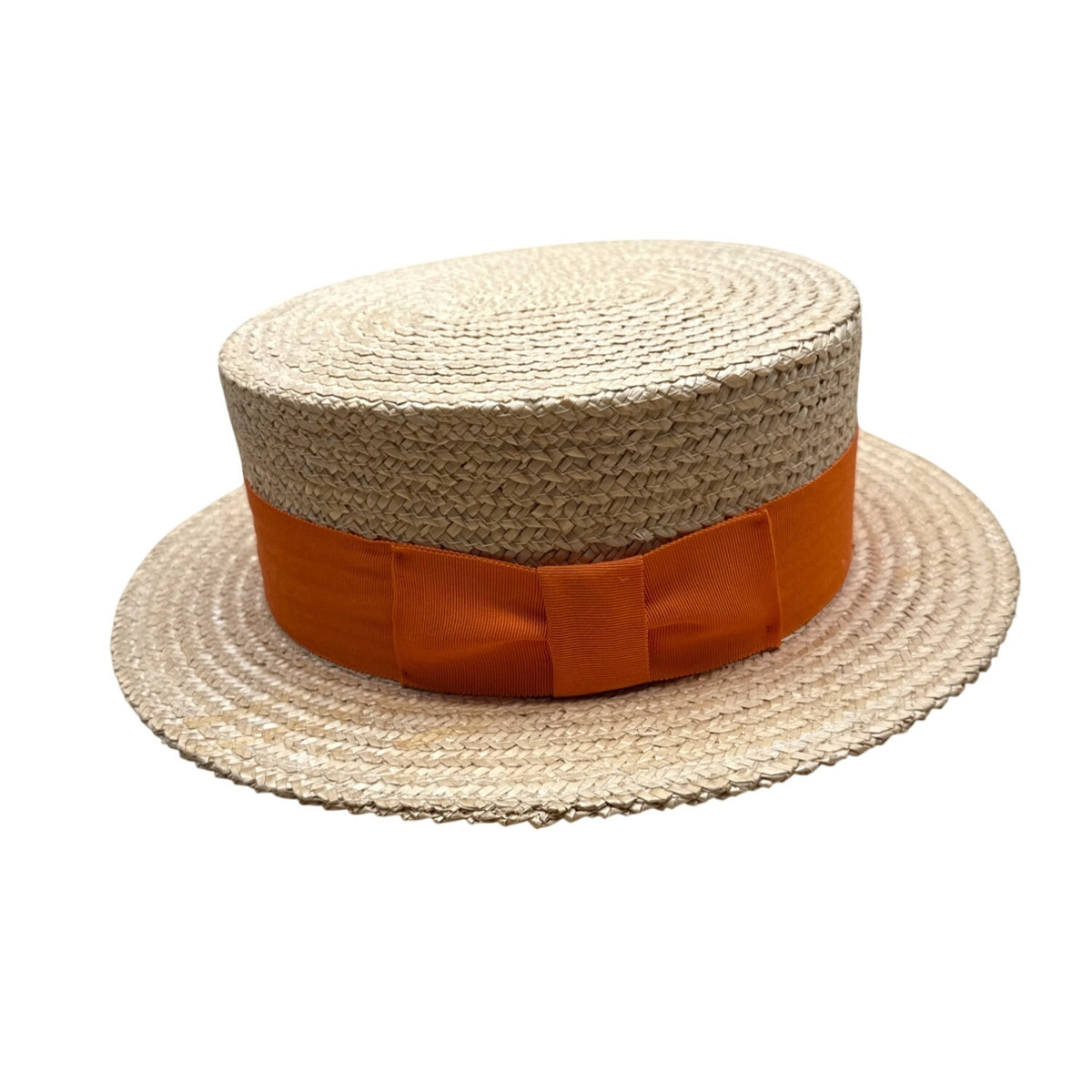 Vtg 30s 40s Ponte Rialto Italian Straw Boater Hat Orange Ribbon Band Sz 7 56