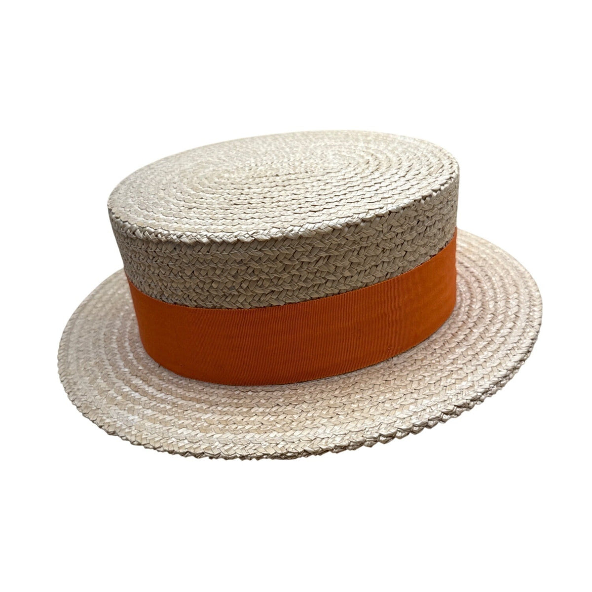 Vtg 30s 40s Ponte Rialto Italian Straw Boater Hat Orange Ribbon Band Sz 7 56