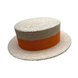 Vtg 30s 40s Ponte Rialto Italian Straw Boater Hat Orange Ribbon Band Sz 7 56