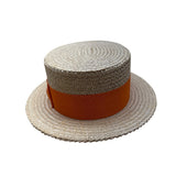 Vtg 30s 40s Ponte Rialto Italian Straw Boater Hat Orange Ribbon Band Sz 7 56