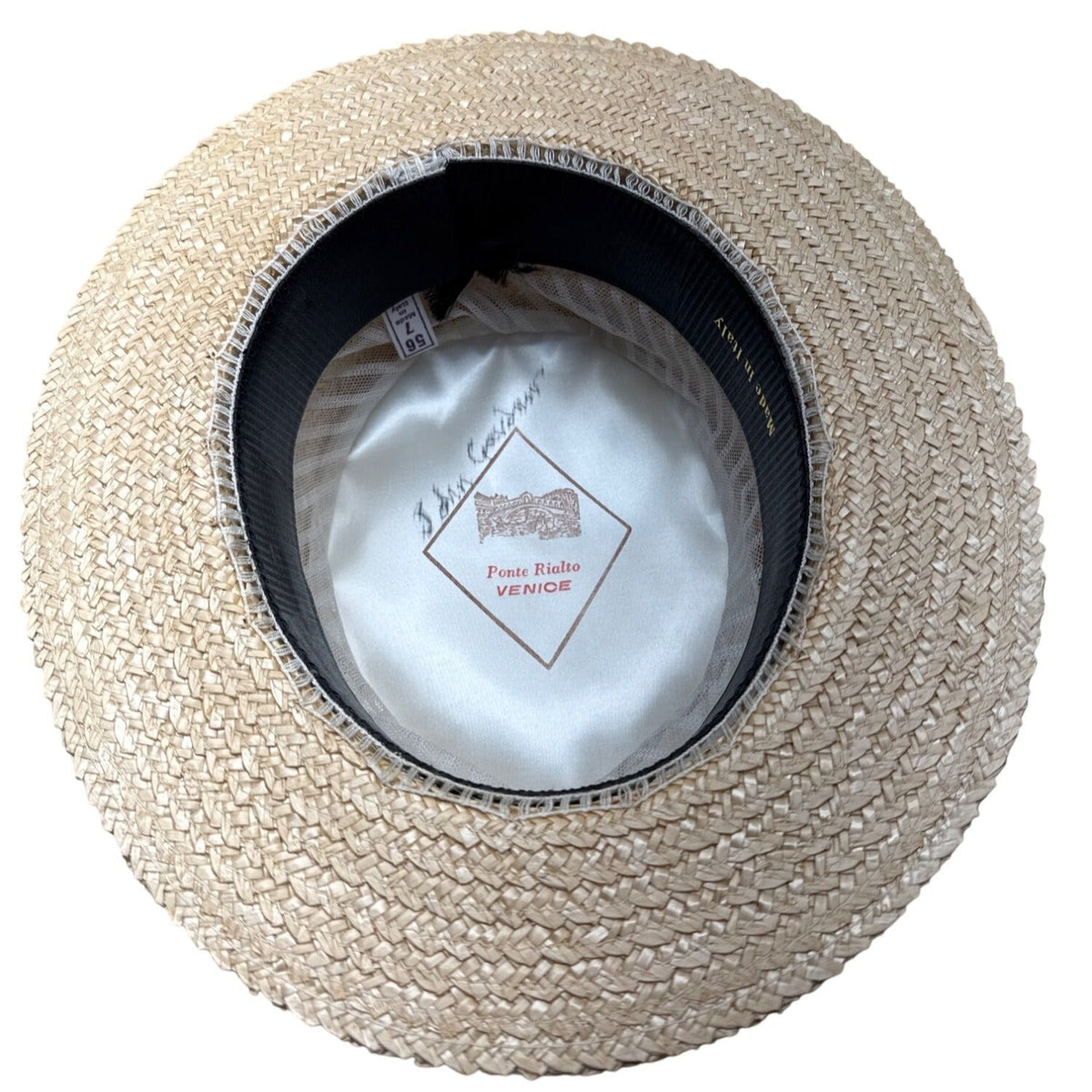 Vtg 30s 40s Ponte Rialto Italian Straw Boater Hat Orange Ribbon Band Sz 7 56