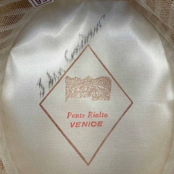 Vtg 30s 40s Ponte Rialto Italian Straw Boater Hat Orange Ribbon Band Sz 7 56