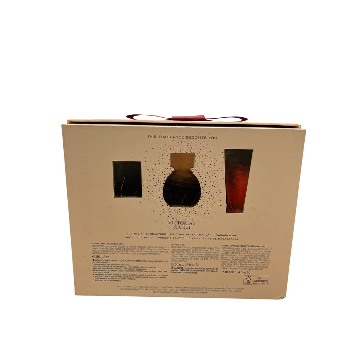 Victorias Secret Womens Beige Gift Set Bare Fragrance 3 Piece Sandalwood