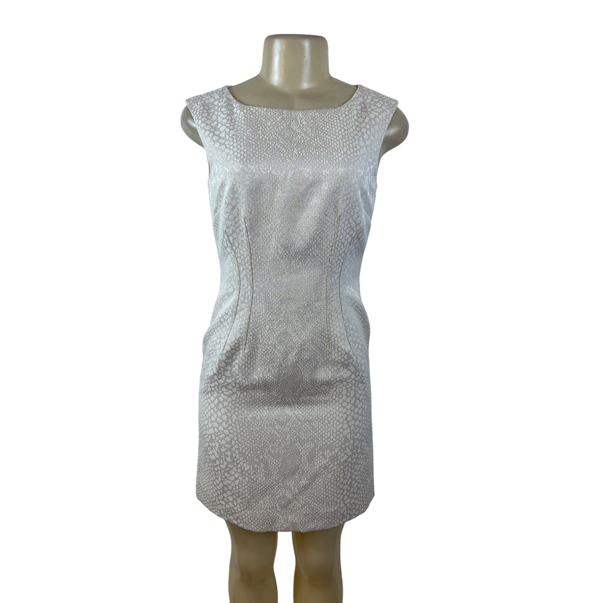 Tahari Womens White Jacquard Sheath Sleeveless Dress Petite 2P Back Zip