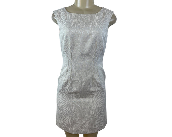 Tahari Womens White Jacquard Sheath Sleeveless Dress Petite 2P Back Zip