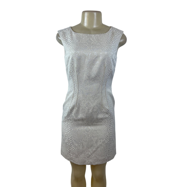 Tahari Womens White Jacquard Sheath Sleeveless Dress Petite 2P Back Zip
