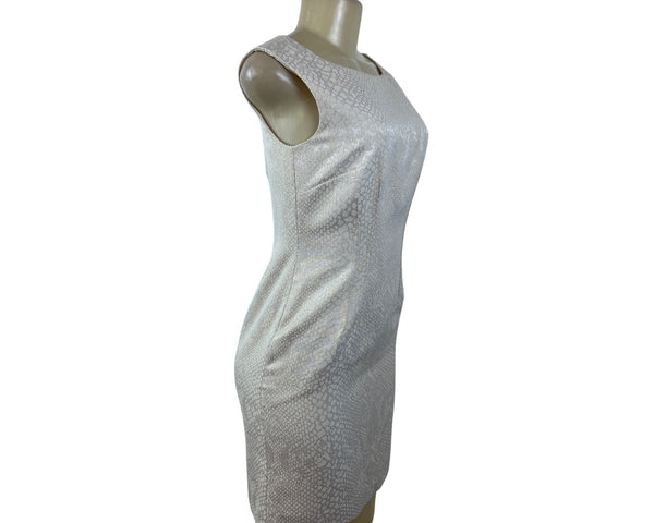 Tahari Womens White Jacquard Sheath Sleeveless Dress Petite 2P Back Zip