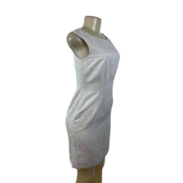 Tahari Womens White Jacquard Sheath Sleeveless Dress Petite 2P Back Zip