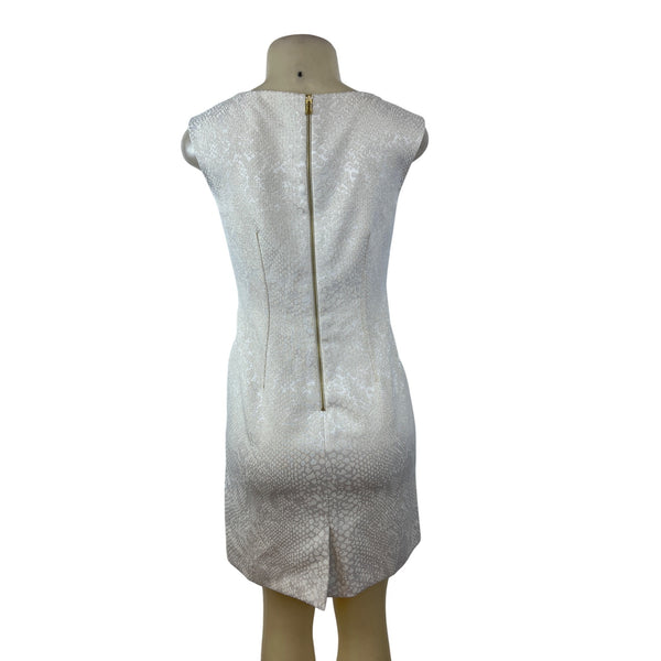 Tahari Womens White Jacquard Sheath Sleeveless Dress Petite 2P Back Zip