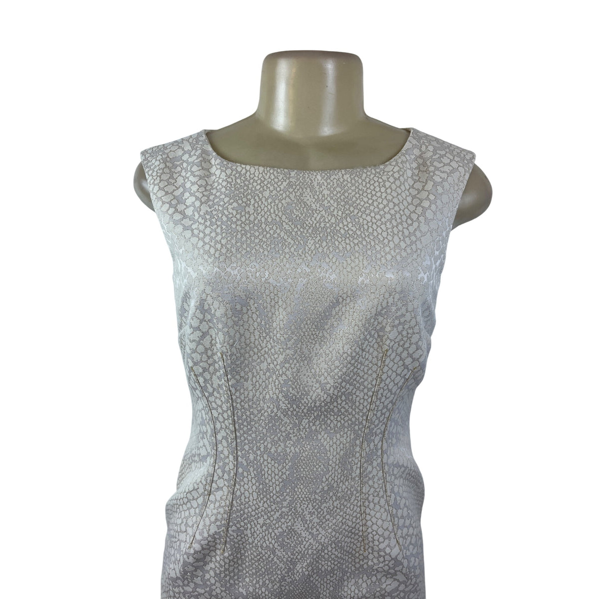 Tahari Womens White Jacquard Sheath Sleeveless Dress Petite 2P Back Zip