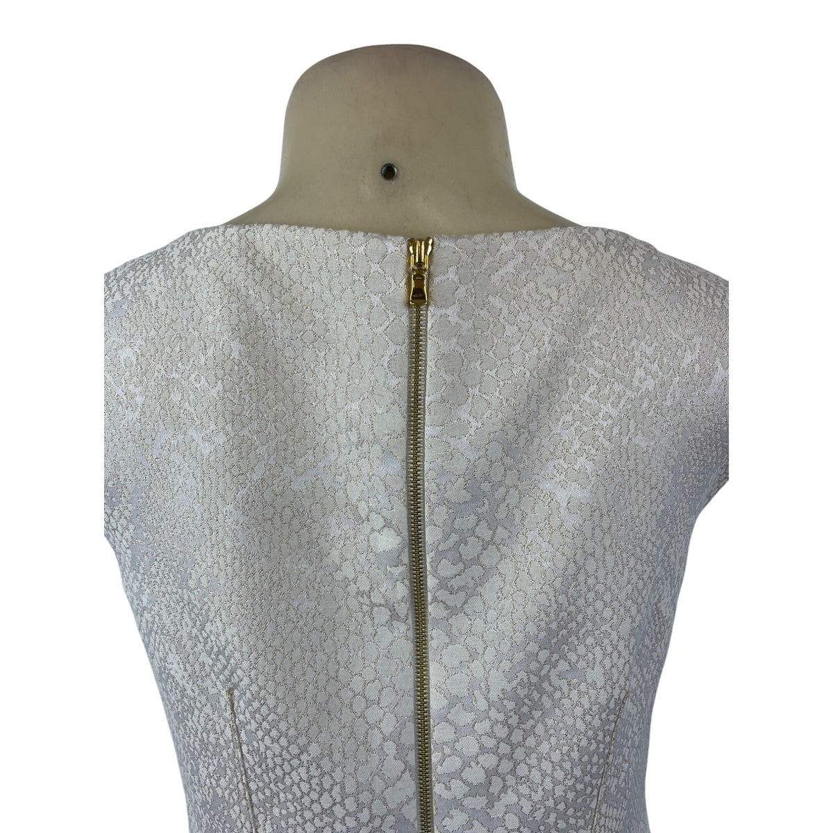 Tahari Womens White Jacquard Sheath Sleeveless Dress Petite 2P Back Zip