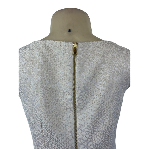 Tahari Womens White Jacquard Sheath Sleeveless Dress Petite 2P Back Zip