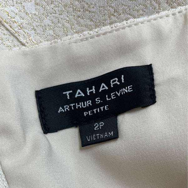 Tahari Womens White Jacquard Sheath Sleeveless Dress Petite 2P Back Zip