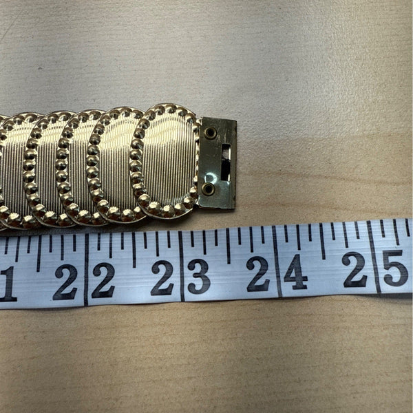 Vintage Gold-Tone Elastic Stretch Waist Belt With Embossed Oval Panels