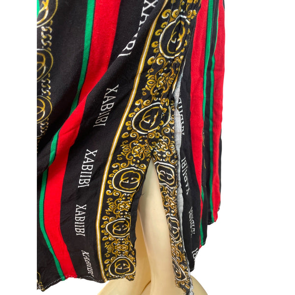 Elegant Heritage Print Maxi Dress With Short Sleeves & Bold Stripes
