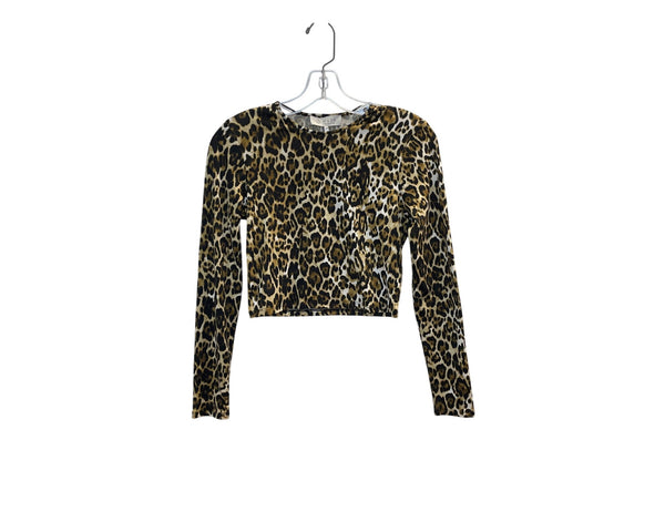 WAYF XS Leopard Print Long Sleeve Cropped Top Polyester/Spandex Lightweight Stretchy