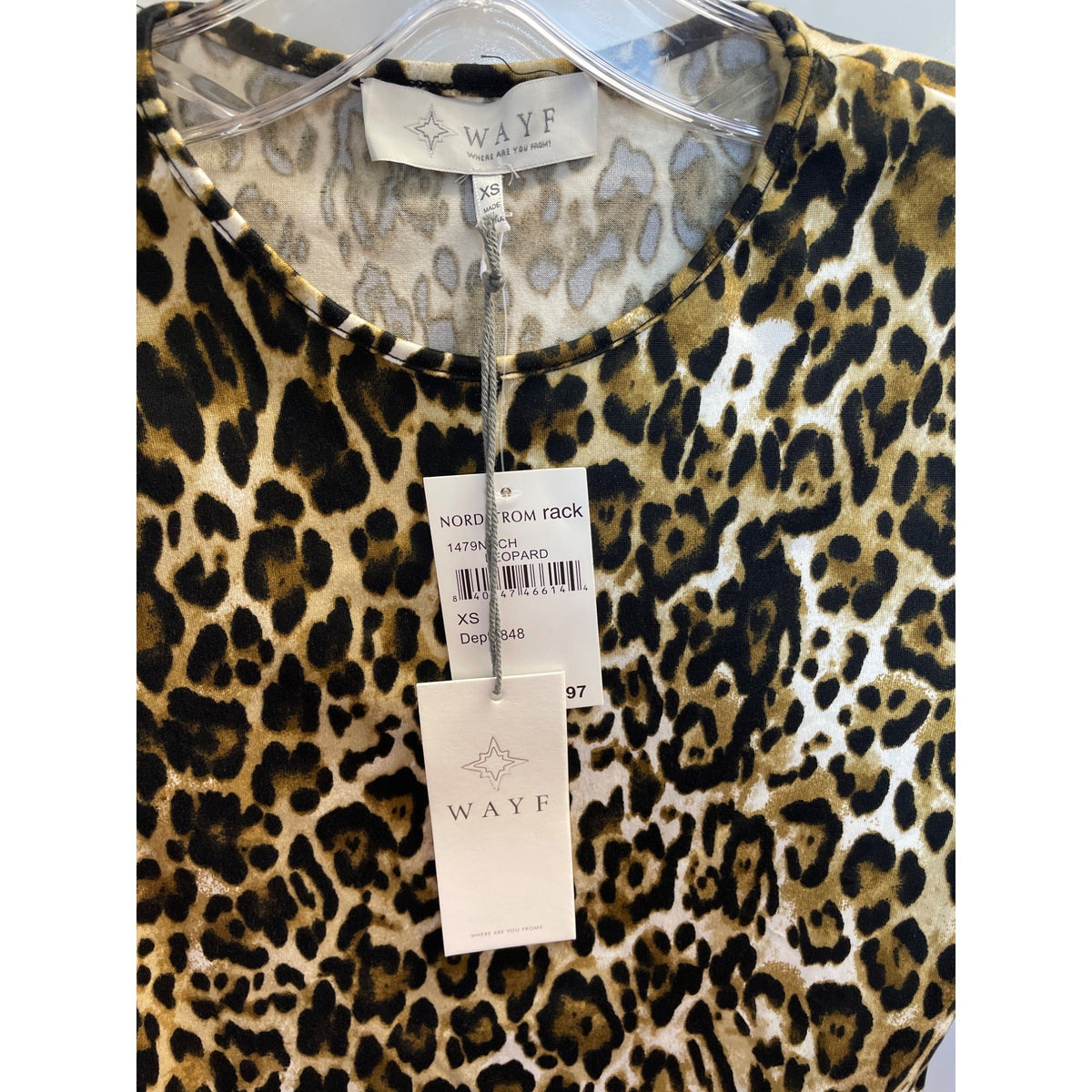 WAYF XS Leopard Print Long Sleeve Cropped Top Polyester/Spandex Lightweight Stretchy