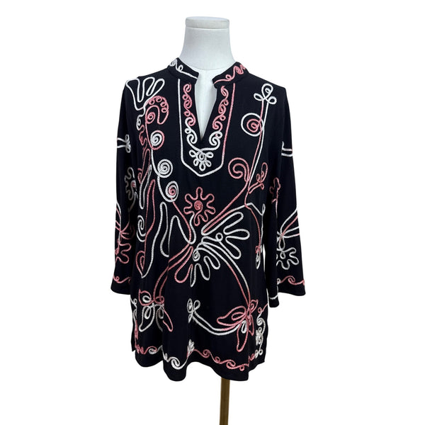 Once Again Women's Black Embroidered Top Boho Style Comfortable