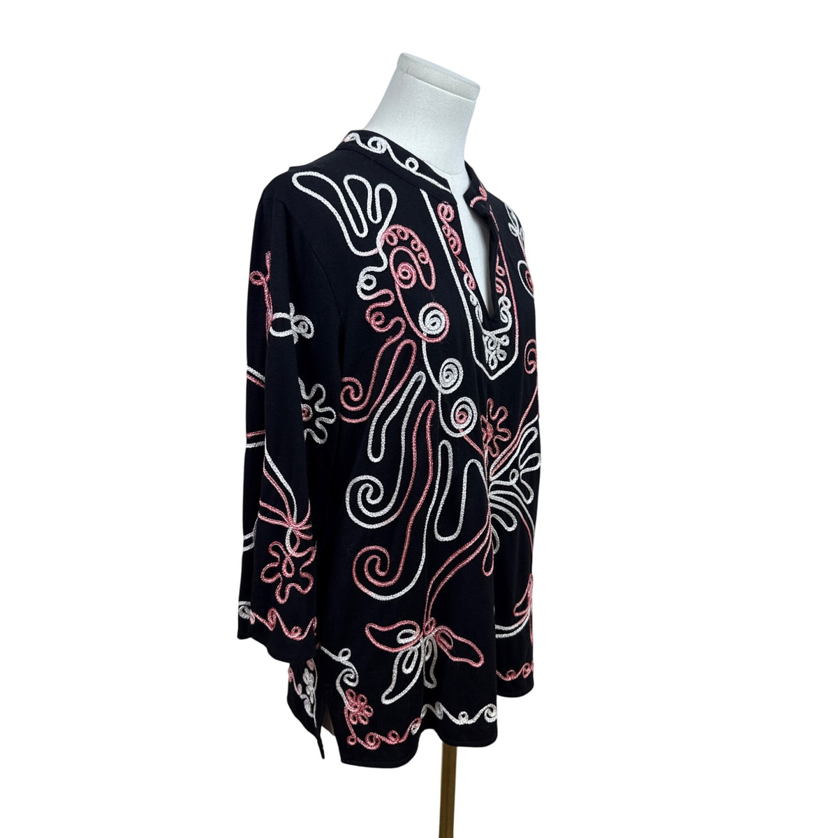Once Again Women's Black Embroidered Top Boho Style Comfortable