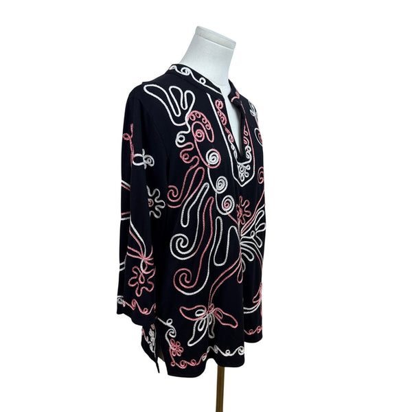 Once Again Women's Black Embroidered Top Boho Style Comfortable