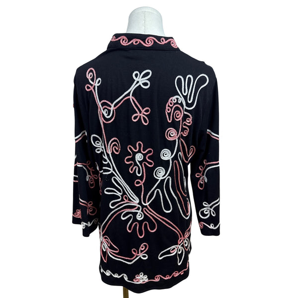 Once Again Women's Black Embroidered Top Boho Style Comfortable
