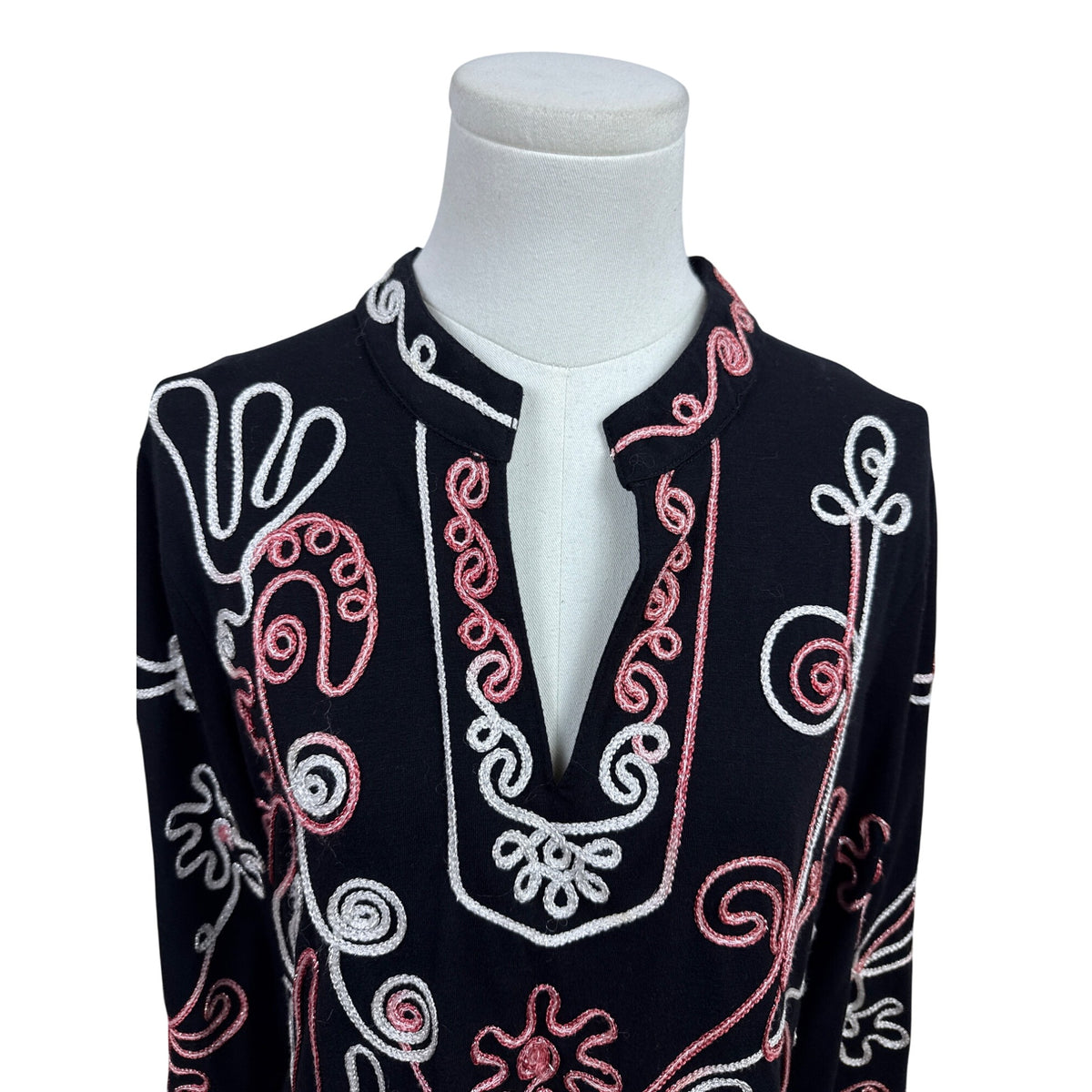 Once Again Women's Black Embroidered Top Boho Style Comfortable