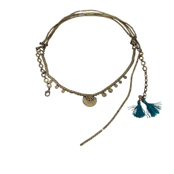 Multi-Layer Gold Chain Alloy Necklace For Women With Coin & Tassel Accents Adjustable