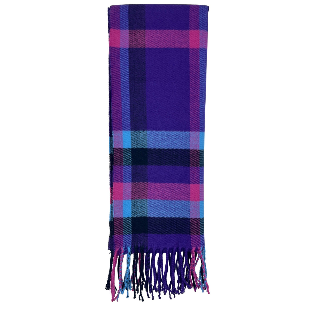100% Cashmere Womens Purple & Pink Plaid Scarf With Fringe Made In Scotland Soft
