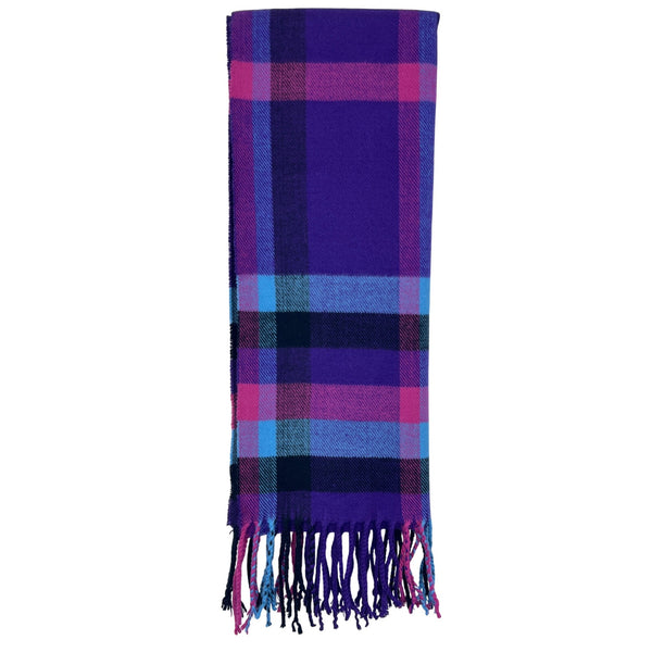 100% Cashmere Womens Purple & Pink Plaid Scarf With Fringe Made In Scotland Soft
