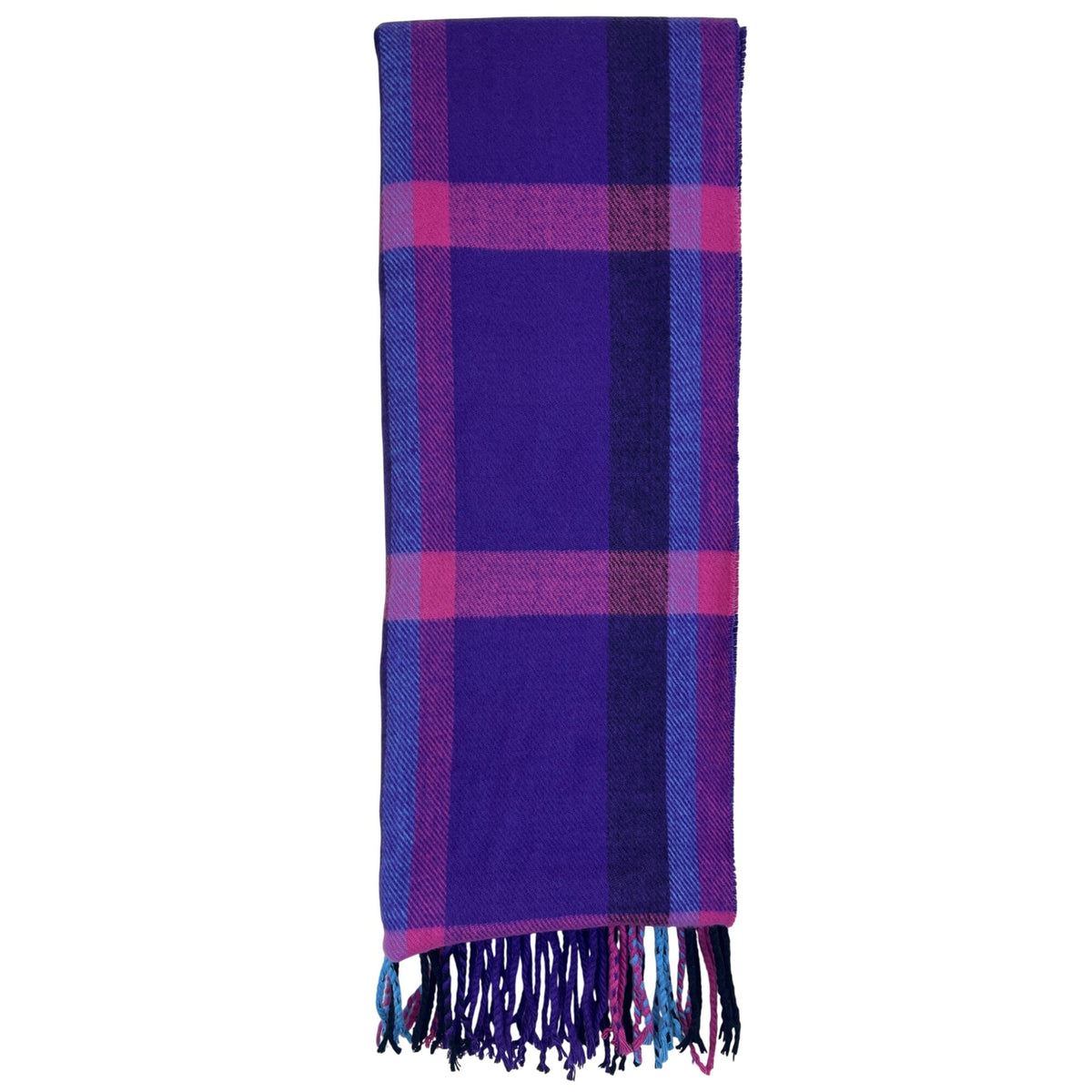 100% Cashmere Womens Purple & Pink Plaid Scarf With Fringe Made In Scotland Soft