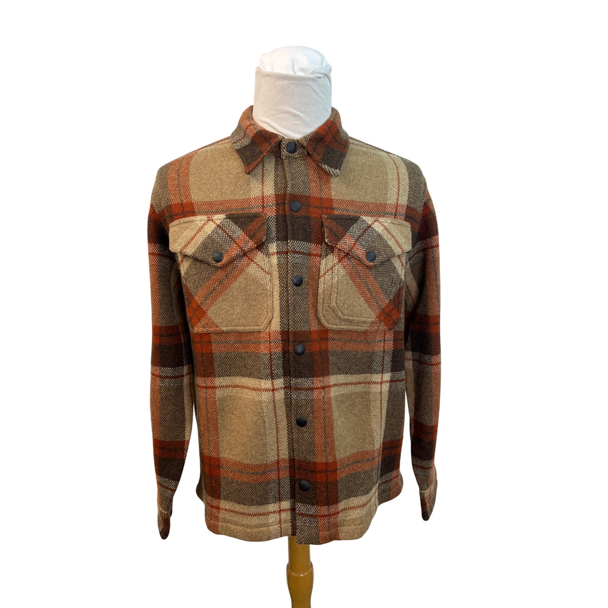 RRL Ralph Lauren Plaid Wool-Blend Shirt Jacket Beige & Rust Mens Size L - New