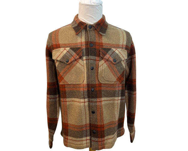 RRL Ralph Lauren Plaid Wool-Blend Shirt Jacket Beige & Rust Mens Size L - New