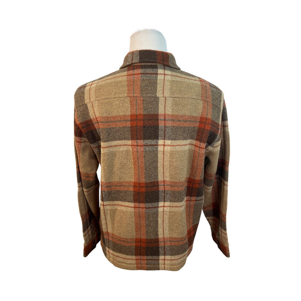 RRL Ralph Lauren Plaid Wool-Blend Shirt Jacket Beige & Rust Mens Size L - New