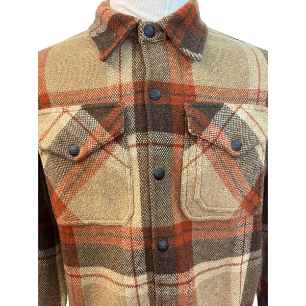 RRL Ralph Lauren Plaid Wool-Blend Shirt Jacket Beige & Rust Mens Size L - New