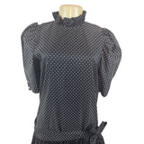 Vintage David Charles Black Polka Dot Dress With Ruffled Neckline Size S/14 yrs