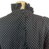 Vintage David Charles Black Polka Dot Dress With Ruffled Neckline Size S/14 yrs