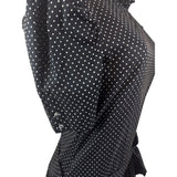 Vintage David Charles Black Polka Dot Dress With Ruffled Neckline Size S/14 yrs