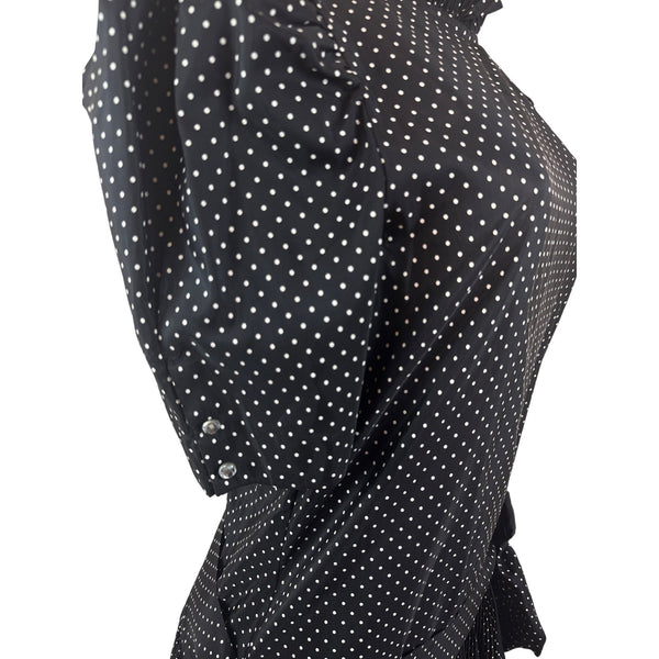 Vintage David Charles Black Polka Dot Dress With Ruffled Neckline Size S/14 yrs