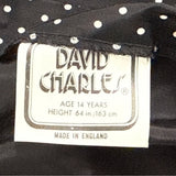 Vintage David Charles Black Polka Dot Dress With Ruffled Neckline Size S/14 yrs