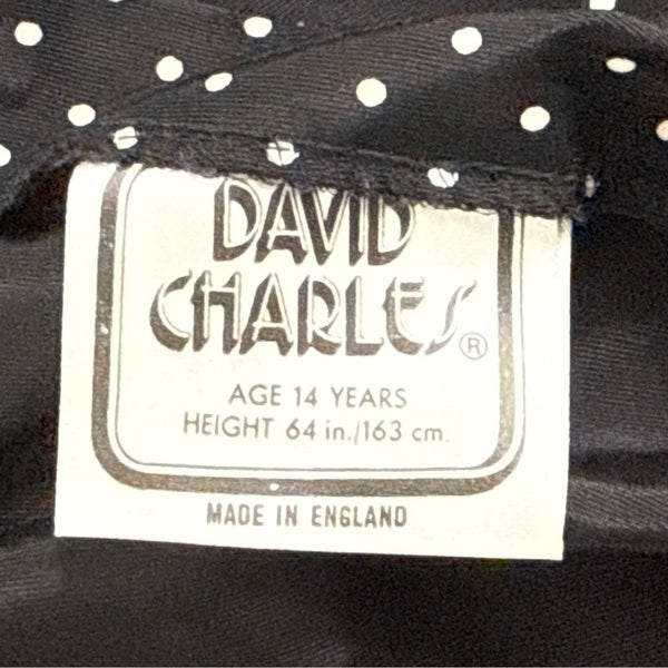 Vintage David Charles Black Polka Dot Dress With Ruffled Neckline Size S/14 yrs