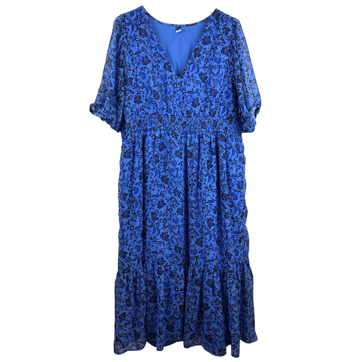 Old Navy Womens Blue Floral Print V-Neck Maxi Dress Lightweight Sheer XL