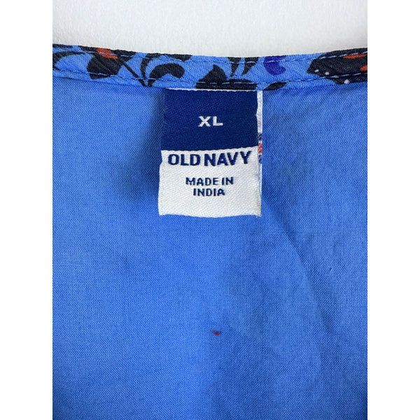 Old Navy Womens Blue Floral Print V-Neck Maxi Dress Lightweight Sheer XL